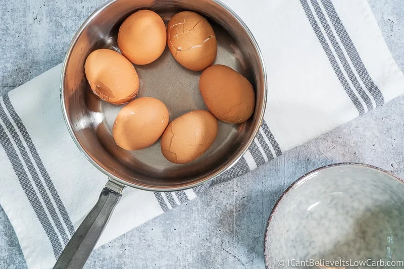hard-boiled eggs in a pan