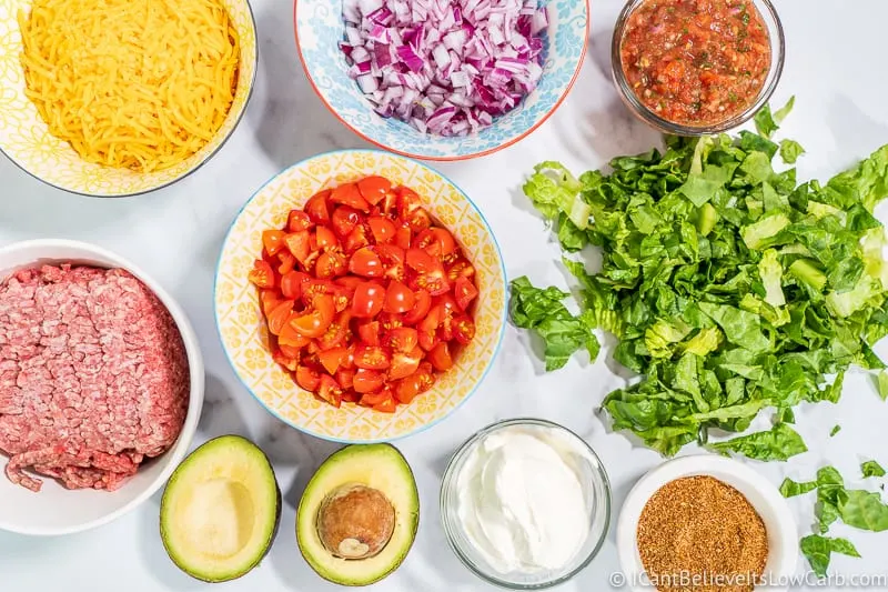 Ingredients fo Keto Taco Salad on table