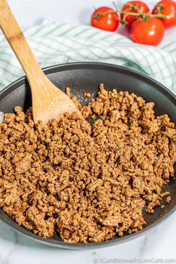 Ground beef in pan for Taco Salad