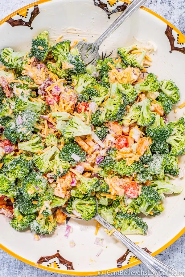 Keto Broccoli Salad mixed up with dressing