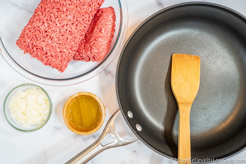 ingredients for cooking ground beef in pan