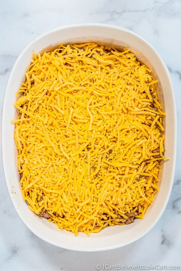 Keto Bacon Cheeseburger Casserole before putting in the oven