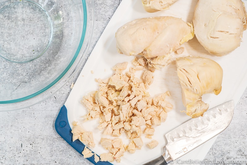 dicing chicken for low carb chicken salad