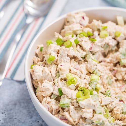 close up of Keto Chicken Salad in a bowl