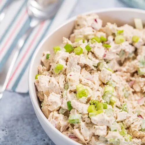 close up of Keto Chicken Salad in a bowl