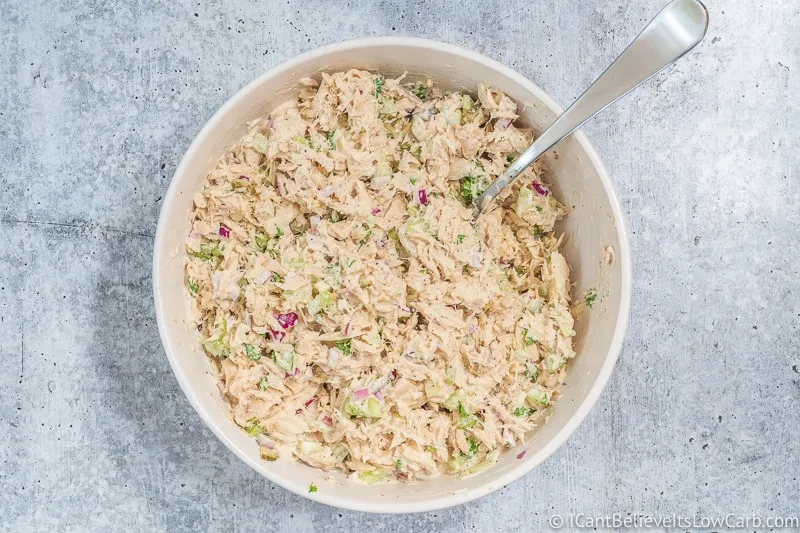 low carb Tuna Salad mixed in a bowl