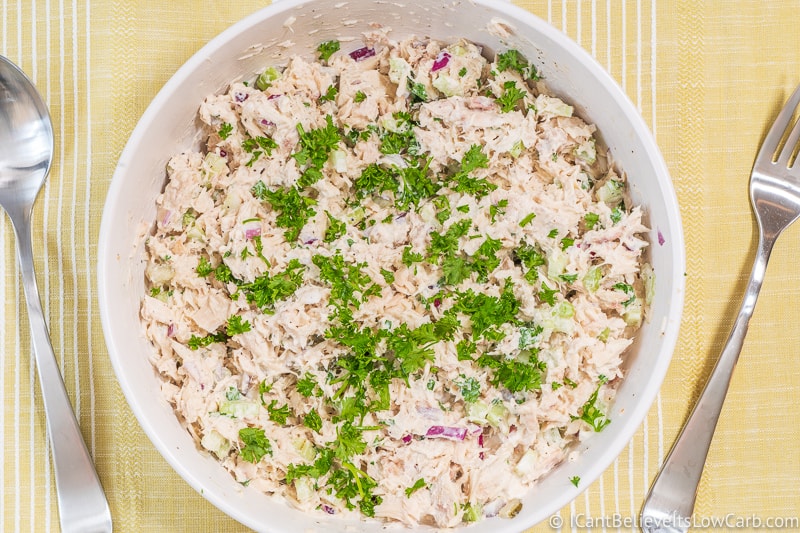 ready to eat Keto Tuna Salad with fork and spoon