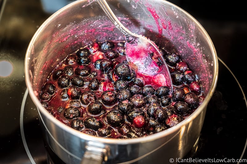 Keto Blueberry Pie filling cooking on the stove