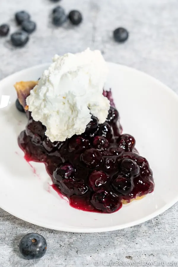 Keto Blueberry Pie with whipped cream