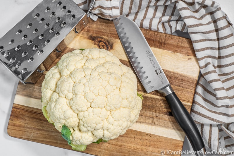 chopping Cauliflower Rice with a knife