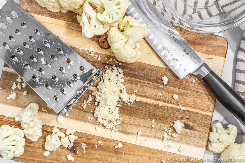 Riced Cauliflower with box grater by hand