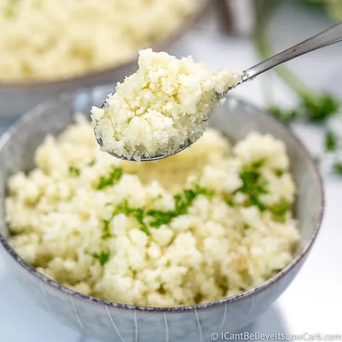Cauliflower Rice on a spoon