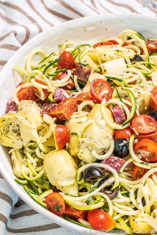 Mediterranean Zoodle Salad | Low Carb Keto Pasta Salad