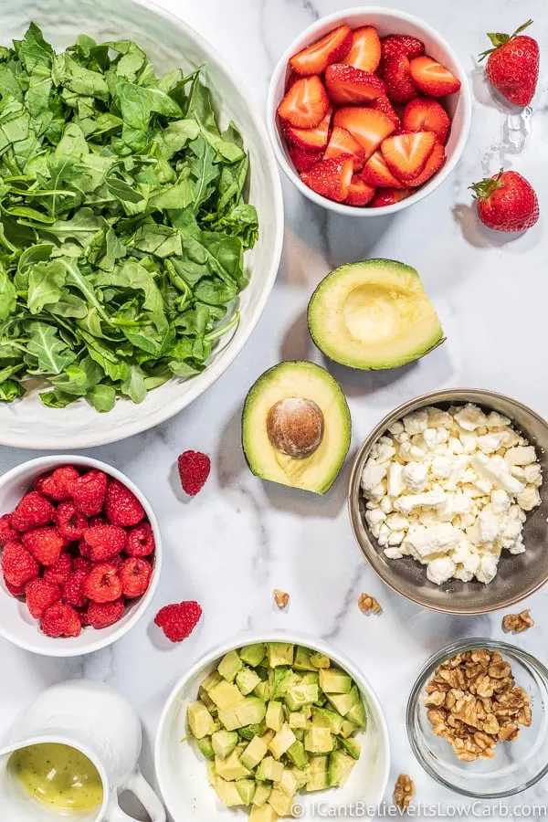 ingredients for Strawberry Salad with avocado and feta