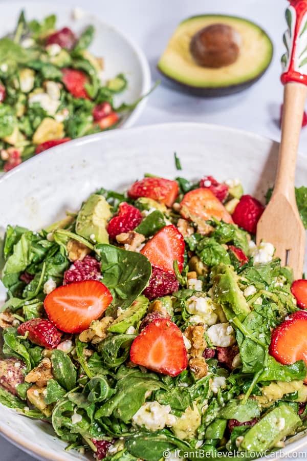 salad with strawberries and avocado and feta