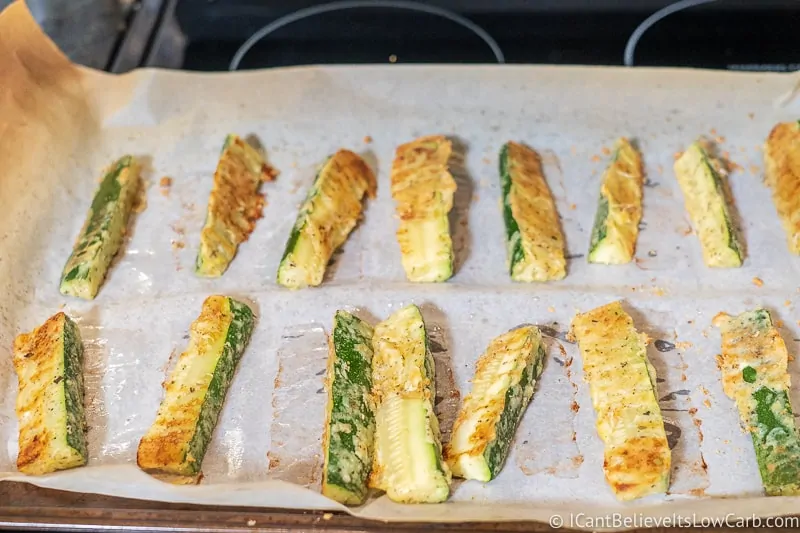 Zucchini Fries baking in the oven