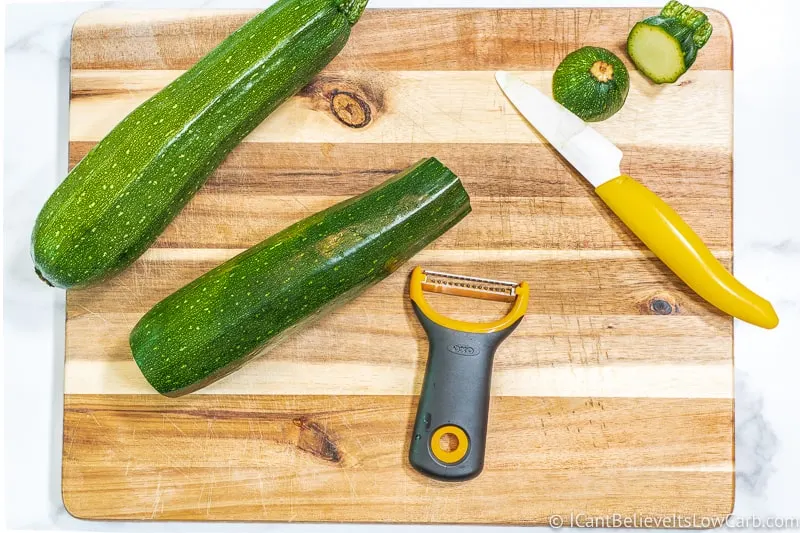 preparing Zucchini Noodles with peeler