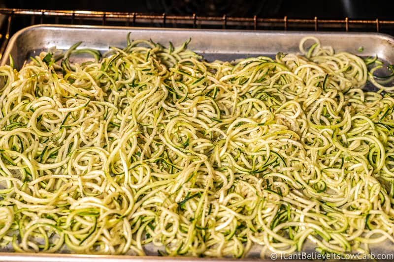 Zucchini Noodles baking in the oven