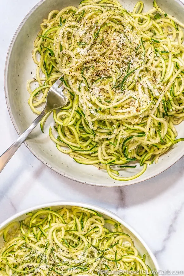 2 bowls of Zoodles with cheese