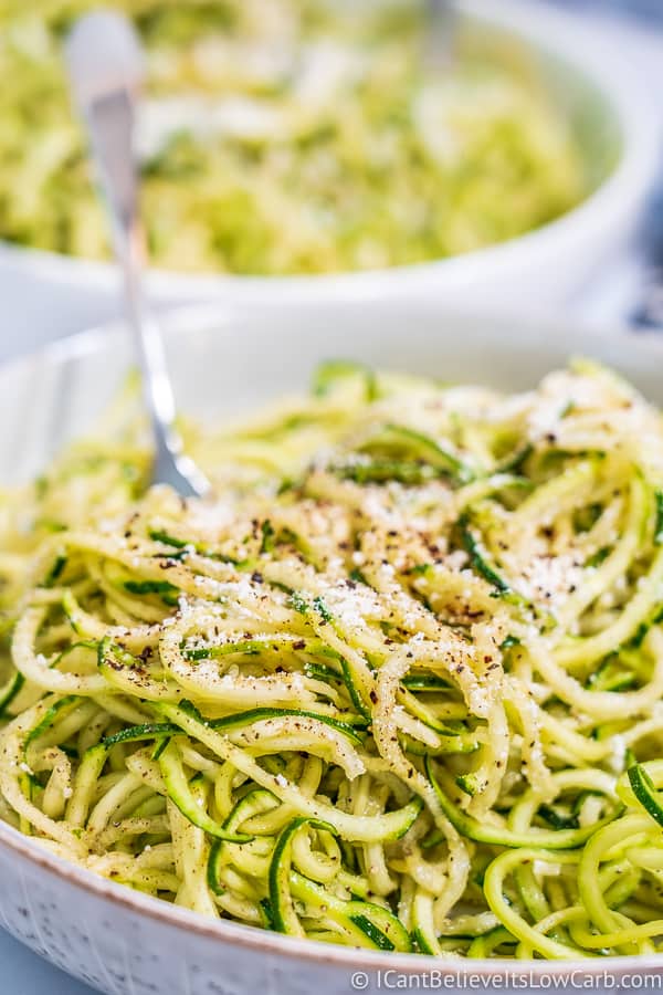 Cooking Zucchini Noodles with parmesan
