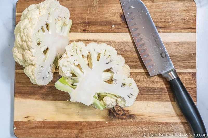 Chopping Cauliflower in half