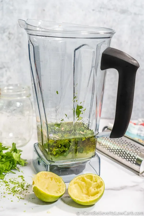 ingredients for Cilantro Lime Dressing in mixer