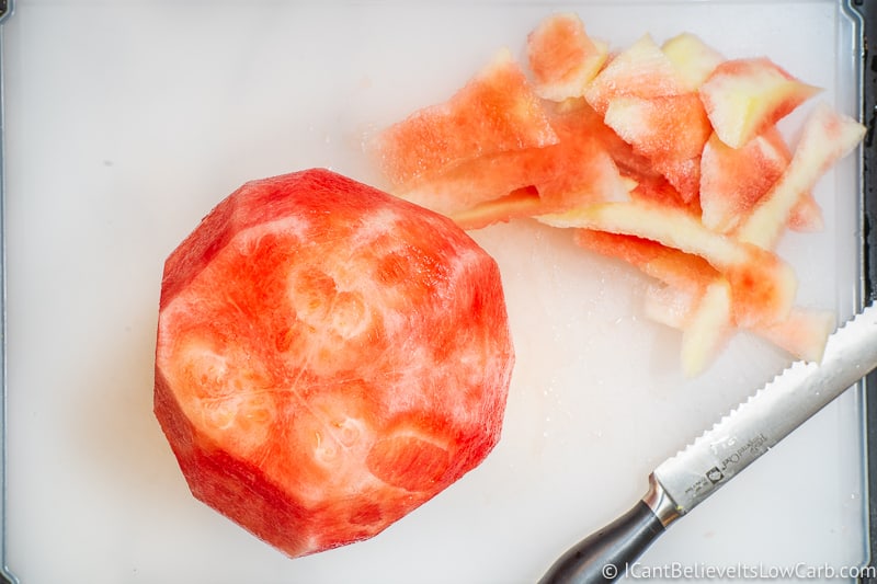 Peeled Watermelon on cutting board