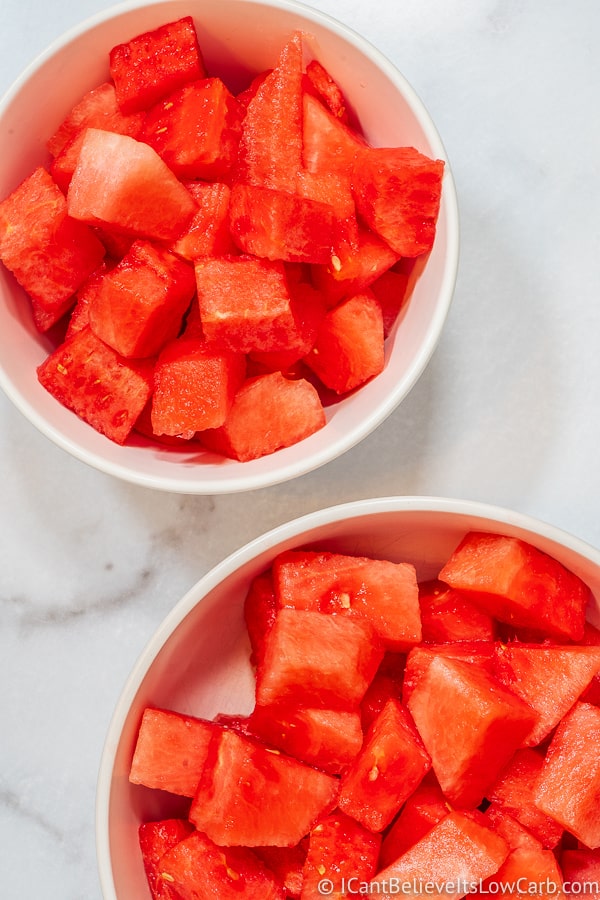 Two bowls of cut Watermelon cubes