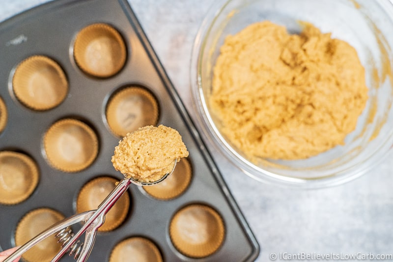 scooping out low carb Banana Muffin mix