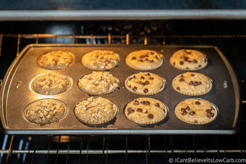 Low Carb Keto Banana Muffins baking in the oven