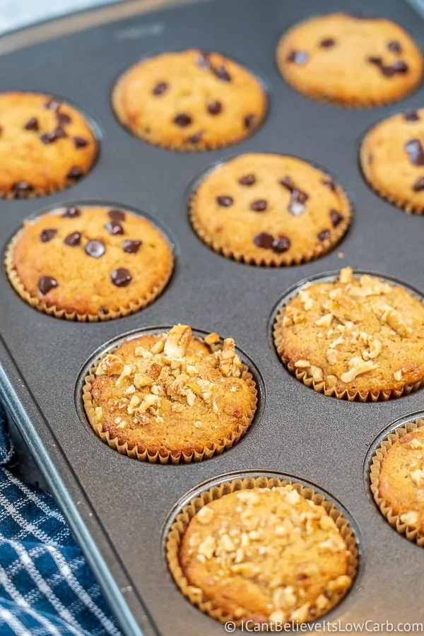 Muffin pan filled with Keto Banana Muffins