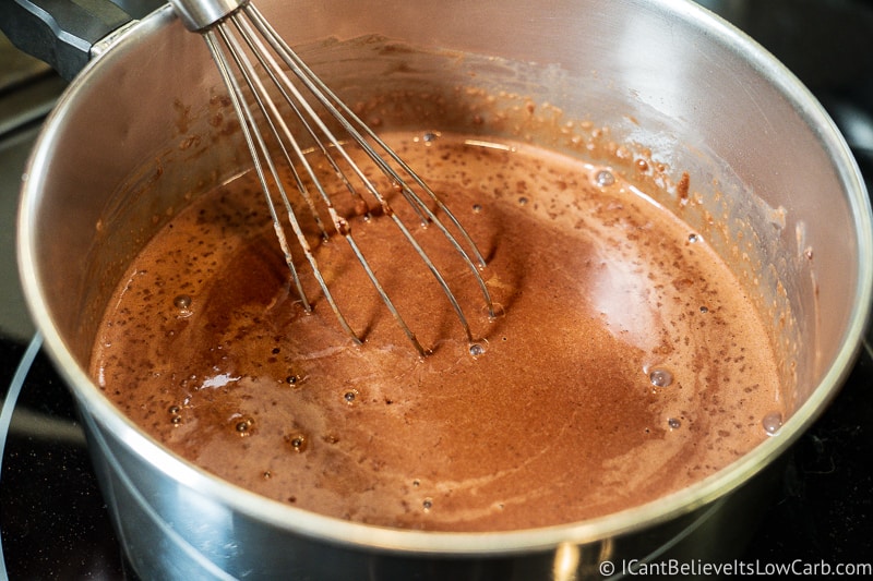Keto Chocolate Pudding mixing in a pan