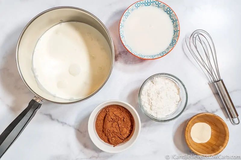 Adding heavy cream to pan for Keto Chocolate Pudding