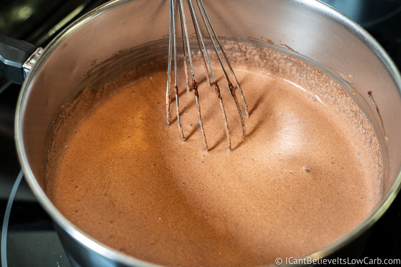 Keto Chocolate Pudding cooking on the stove