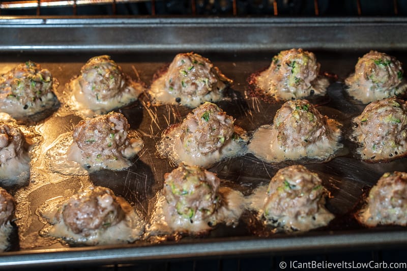 Turkey Zucchini Meatballs baking in oven