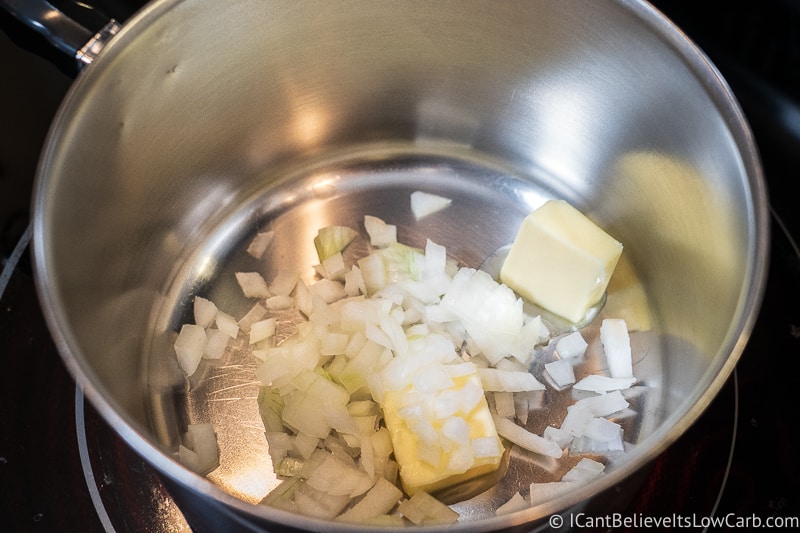 onions and butter in pan