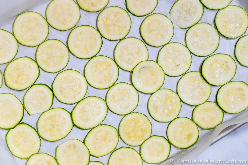 Zucchini Chips ready to bake in the oven