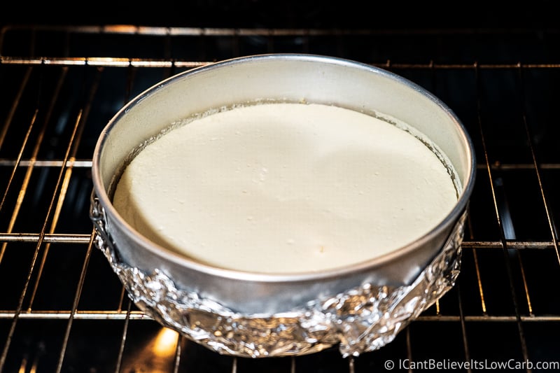 Baking Keto Cheesecake in the oven