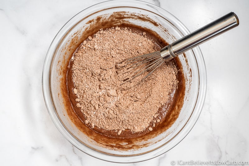Adding the rest of the Low Carb Chocolate Muffin ingredients