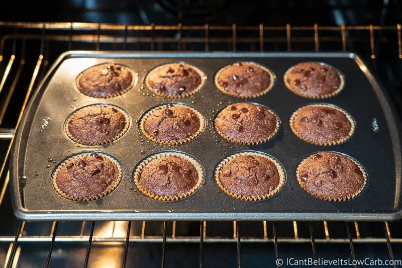 Keto Chocolate Muffins baking in the oven