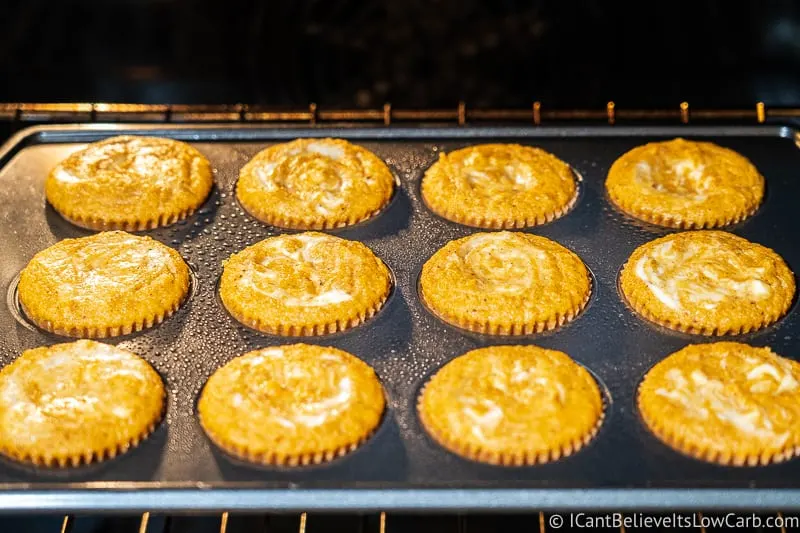 Keto Pumpkin Muffins baking in the oven