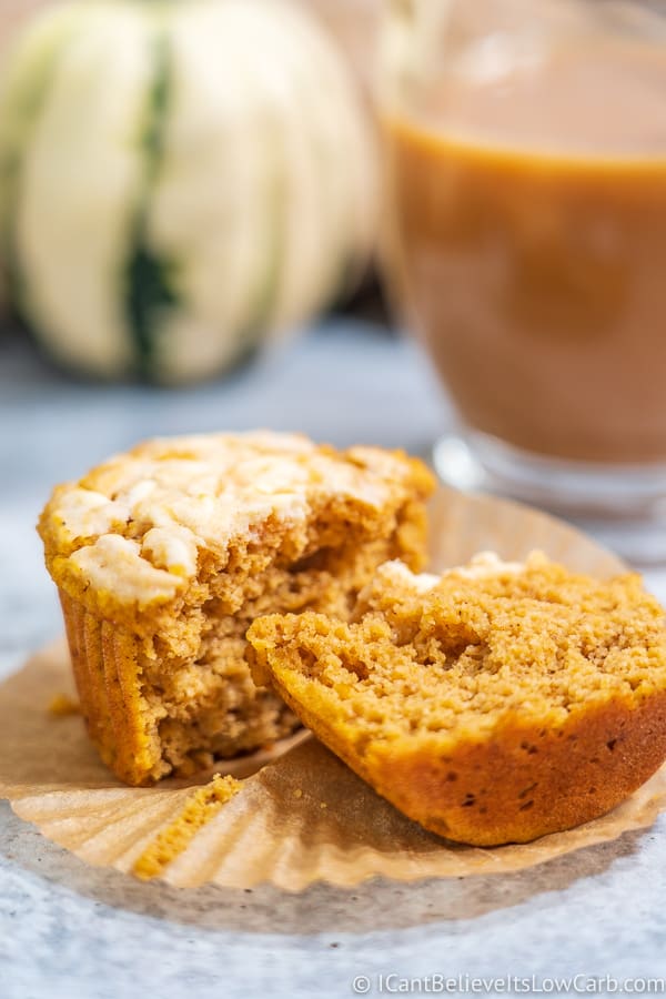 Keto pumpkin muffins with cream cheese swirl