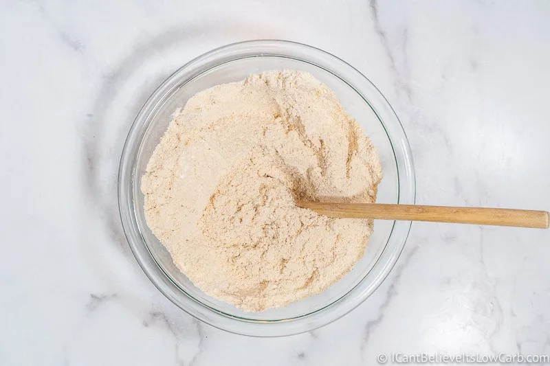 Mixing dry ingredients for Keto Pumpkin Muffins