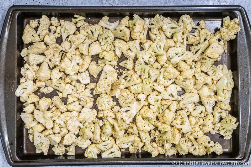 Raw Cauliflower laid out on baking tray