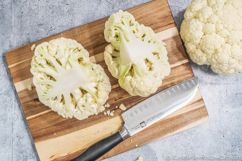 Chopping Cauliflower in half