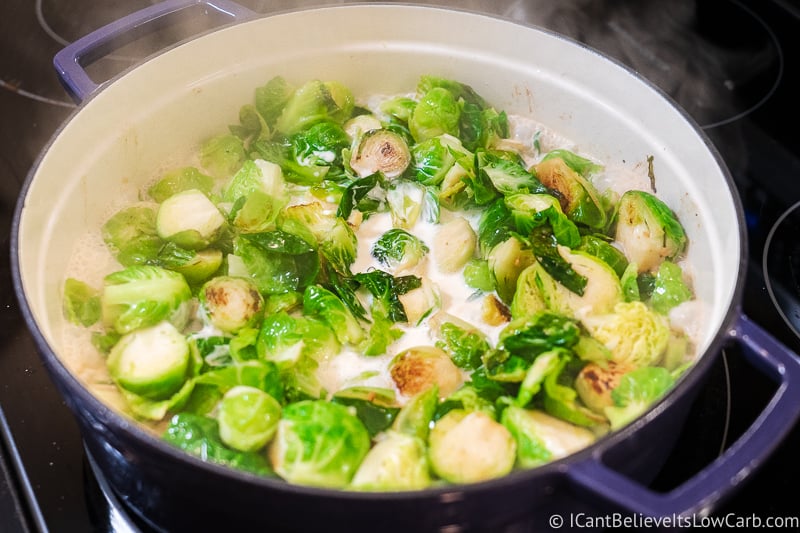 Mixing heavy cream into Brussel Sprouts