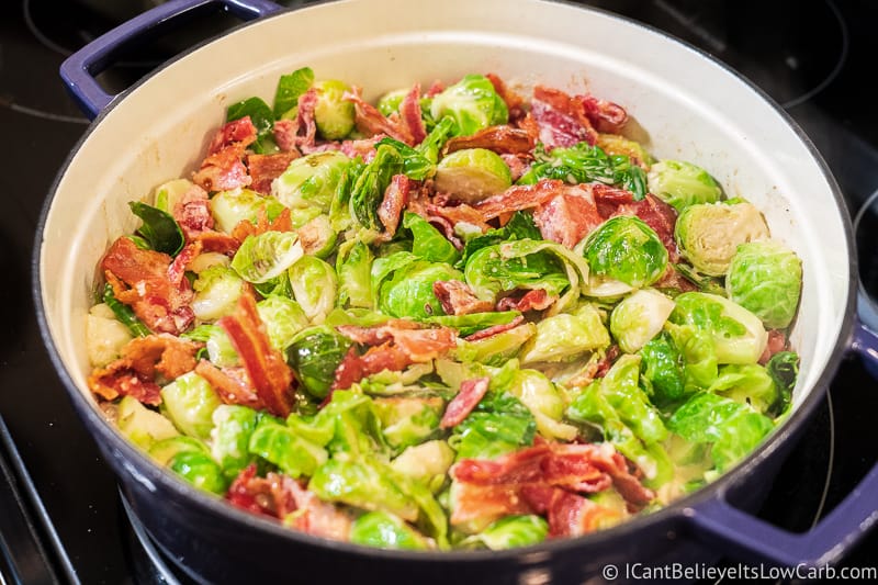 Keto Brussel Sprouts with bacon on thee stove