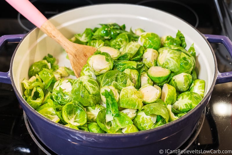 Cooking Keto Brussel Sprouts on the stove