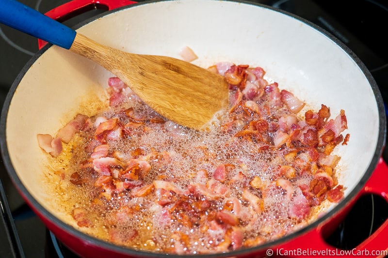 Frying chopped bacon