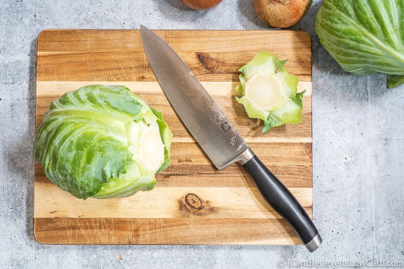 cutting Cabbage on cutting board
